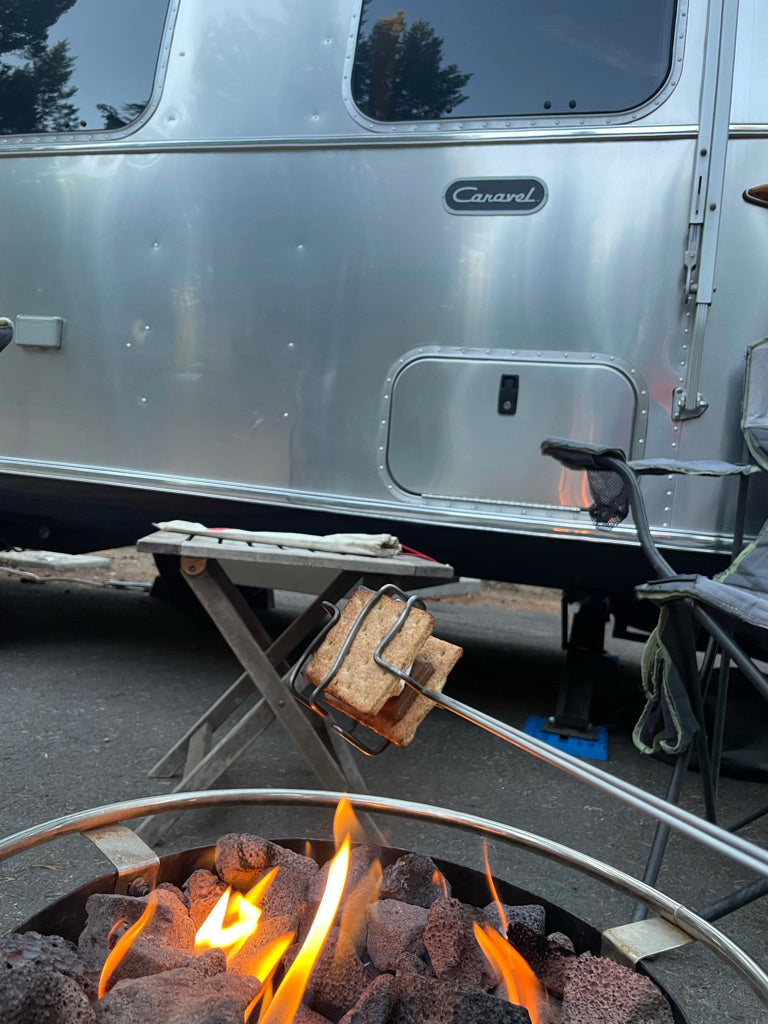 Smores Airstream campfire camping roasting s'mores